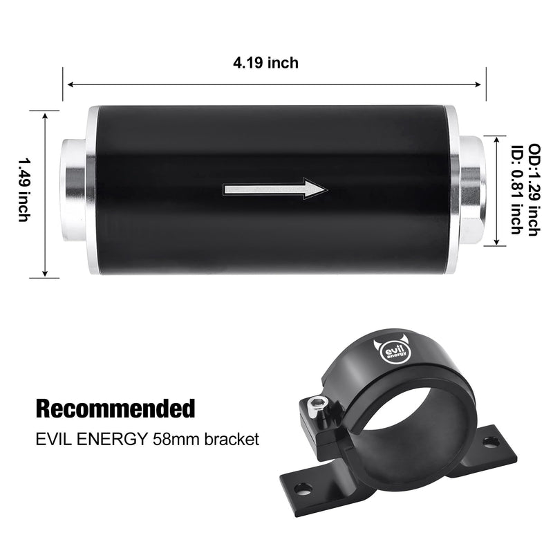 EVIL ENERGY Inline Fuel Filter 100 Micron with 6AN 8AN 10AN Adapter&Bracket Clamp 50MM Universal