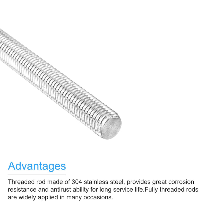 MECCANIXITY Fully Threaded Rod M14 x 300mm 2mm Thread Pitch 304 Stainless Steel Right Hand Threaded Rods Bar Studs with Screws 2 Pack M14 x 300mm x 2mm