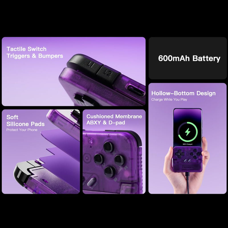 GameSir Pocket Taco Vertical Bluetooth Mobile Controller for Android,Handheld Mobile Gaming Controller, 600mAh Battery, Lightweight with Pass-Through Charging, Retro Arcade Gamepad （Purple）