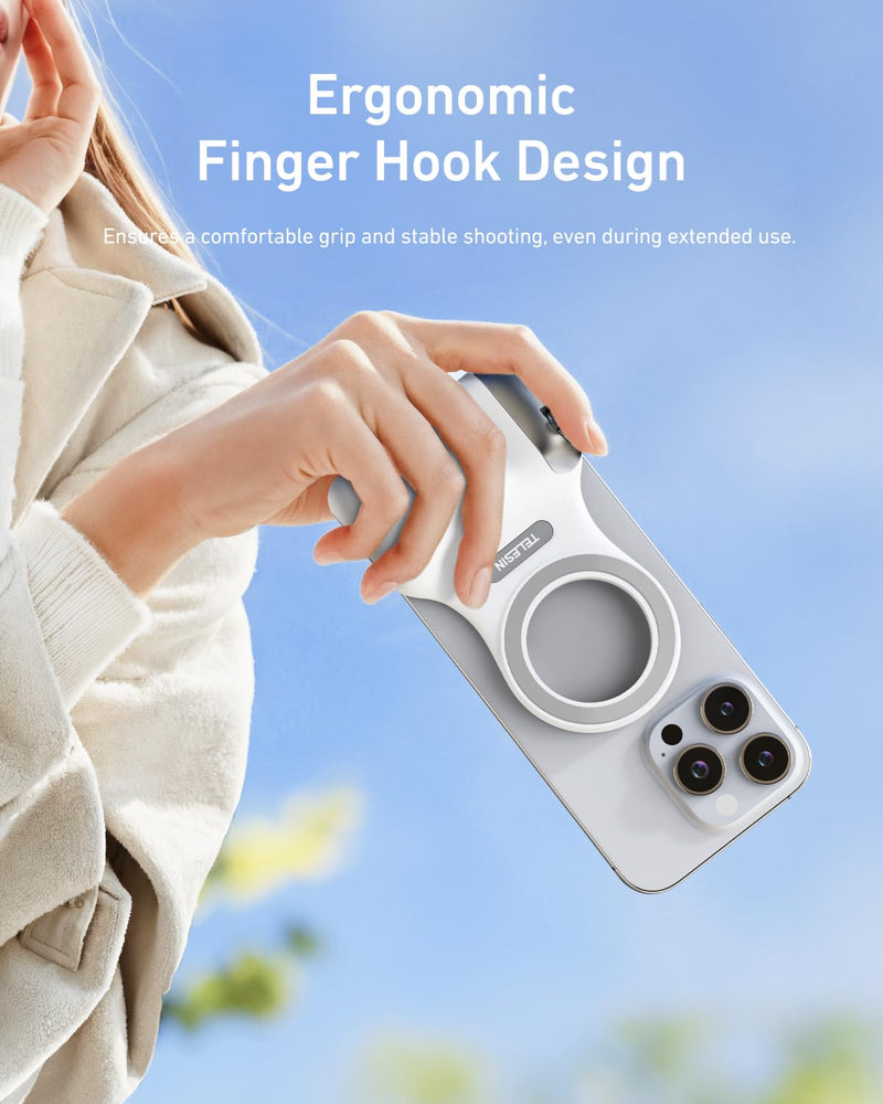 TELESIN Fun Shot Magnetic Phone Camera Grip + C03 Magnetic Selfie Light (Silver) Bundle Kit Compatible with iPhone Magsafe & Android, Creator Kit for Selfies/Photography/TikTok/Zoom Calls/Video Fun Shot Grip Kit