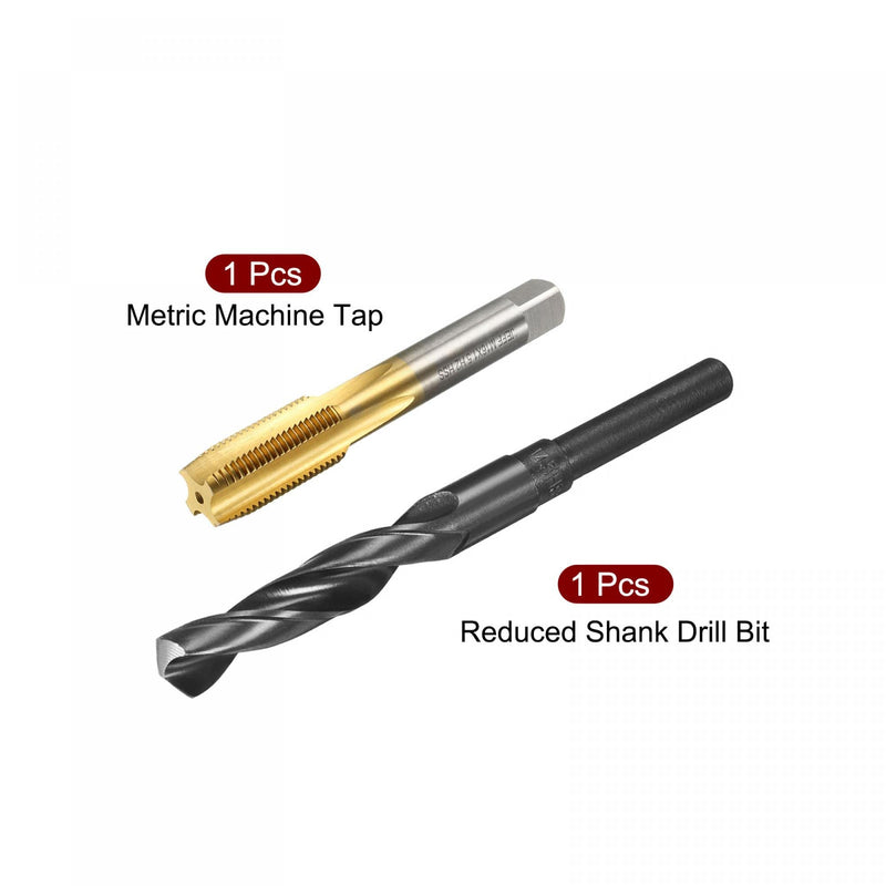 uxcell Metric Tap M16 x 1.5mm Pitch H2 Right Hand Thread, 14.5mm Drill Bit HSS 9341 Black Oxide with 1/2 Inch Straight Reduced Shank