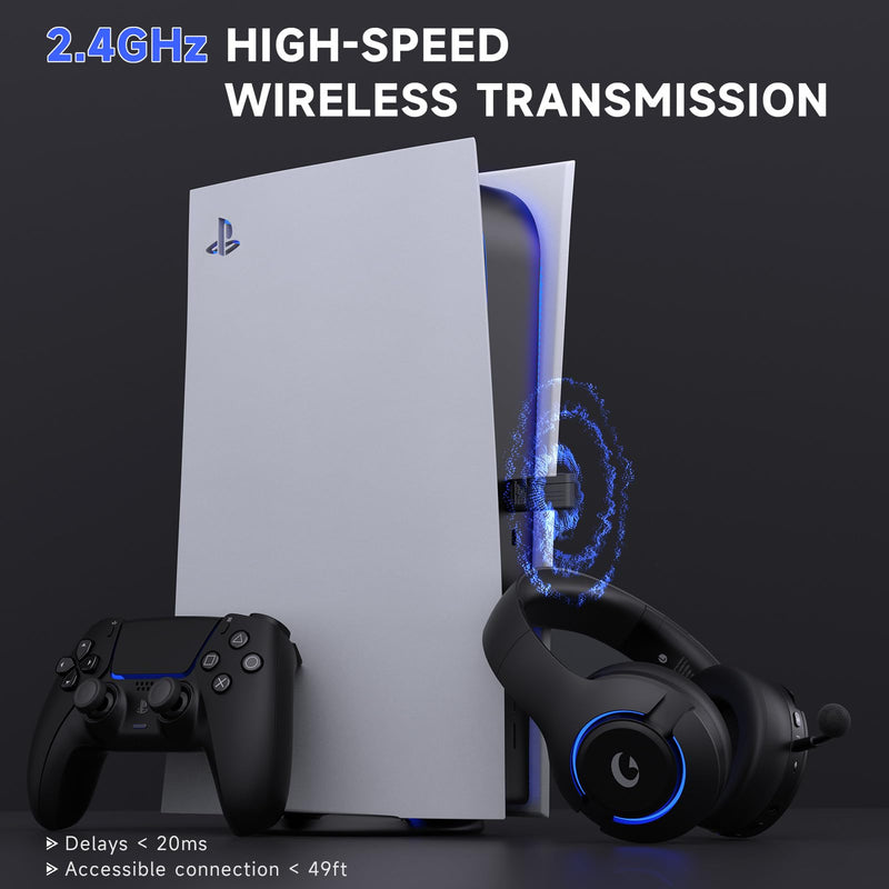syndesmos Wireless PS5 Headset, 2.4GHz Gaming Headset for PS5, PC, Switch, Bluetooth 5.3 Headphones with Noise Canceling Mic, 7.1 Surround Sound, Low-Latency, 45H Battery, Black