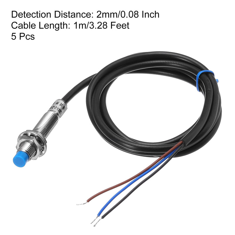 MECCANIXITY M8 Approach Sensor Inductive Proximity Sensor Switch NO Normally Open PNP 2mm Detection Distance, DC 6-36V LJ8A3-2-Z/BY, 3.3ft, 5Pcs 5