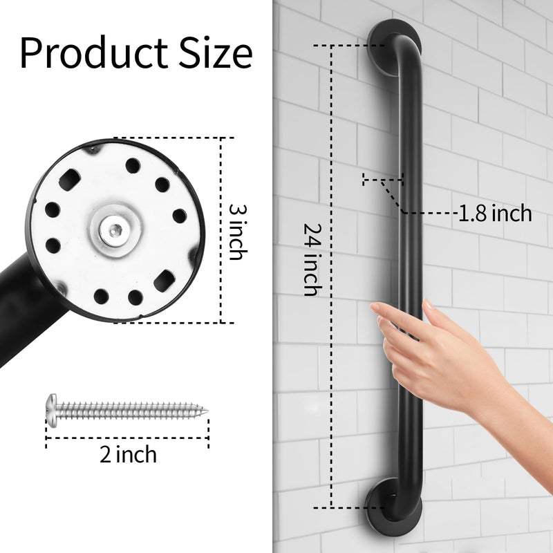 24inch Handicap Grab Bar for Shower, Shower Handles for Elderly, Shower Grab Bars for Seniors with Concealed Screws Black 24inch
