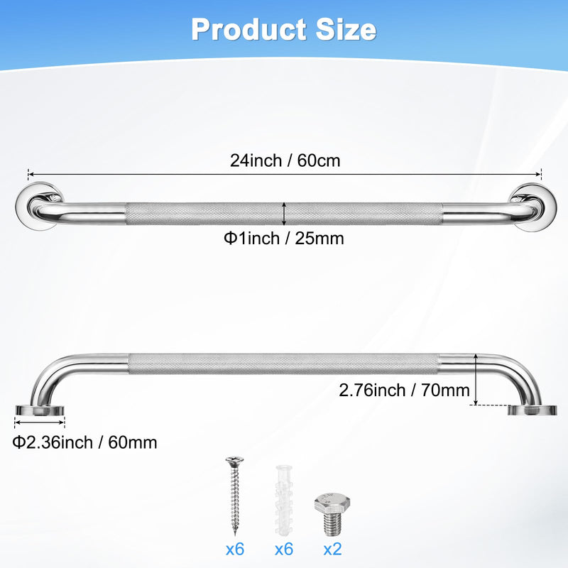 24 Inch Anti Slip Grab Bars for Bathtubs and Showers, Stainless Steel Safety Shower Handle for Bathroom/Toilet/Seniors/Elderly Assist Bath Handle [Chrome] 24 Inch Chrome