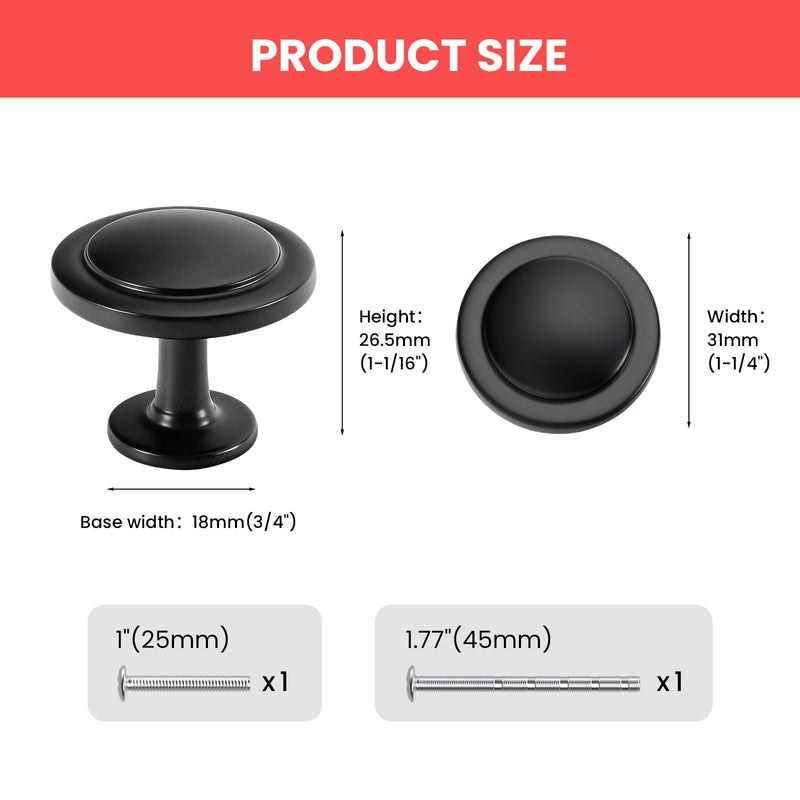 homdiy 10 Pack Matte Black Cabinet Knobs, Round Kitchen Drawer Knobs Solid Zinc Alloy Drawer Pulls for Kitchen Bathroom Closet Dresser Cabinets
