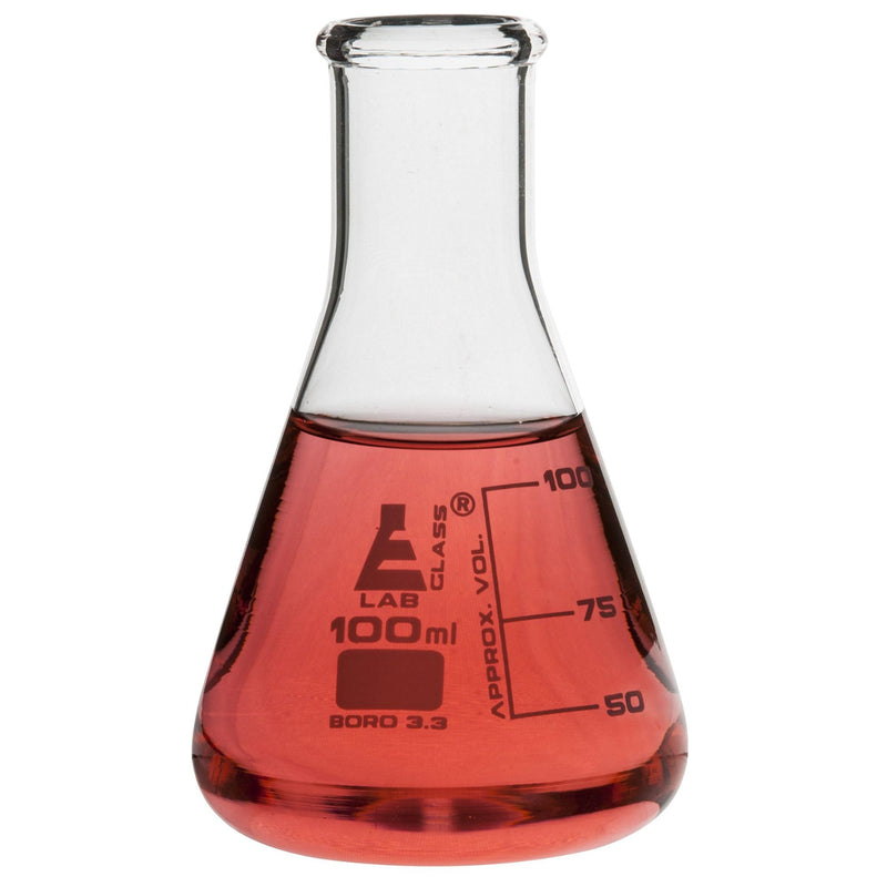 EISCO 12PK Erlenmeyer Flasks, 100mL - Borosilicate Glass - Narrow Neck, Conical Flasks 12