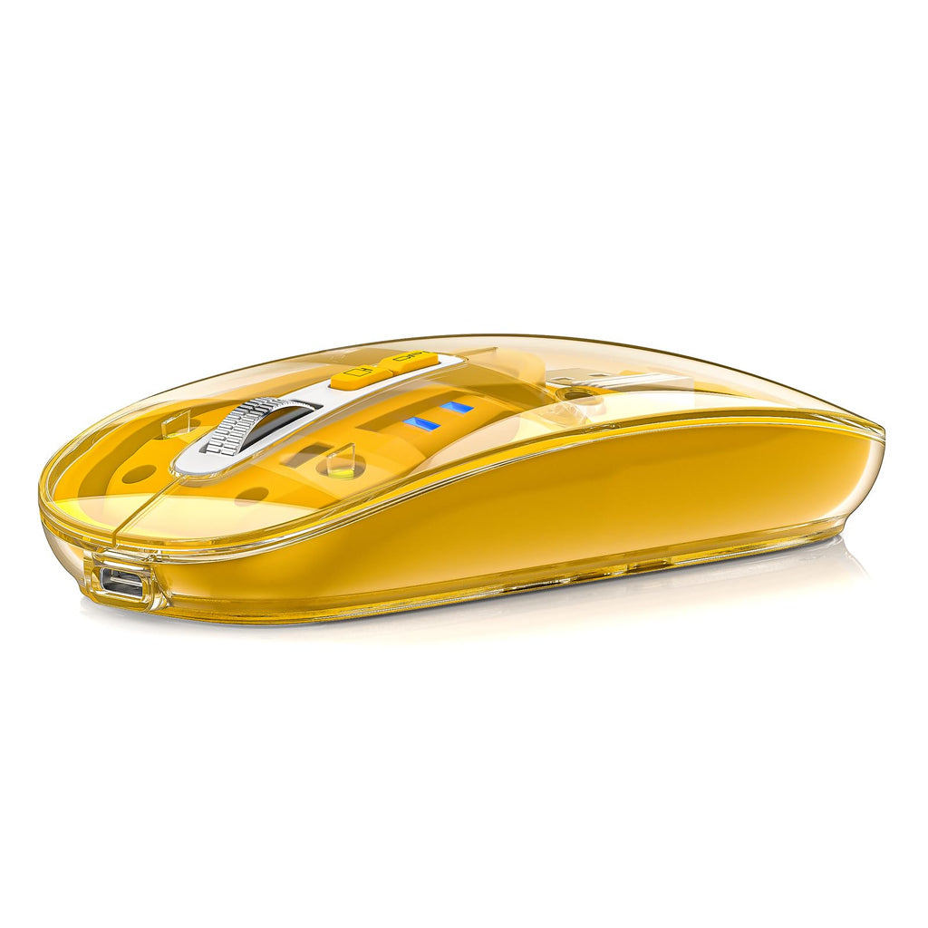 Uiosmuph G21 Bluetooth Mouse Wireless, Tri-Mode (BT5.1/5.1+USB), USB C Rechargeable, Quiet Click, Transparent Cover, Battery Level Visible, for Laptop/Mac/iPad - Yellow