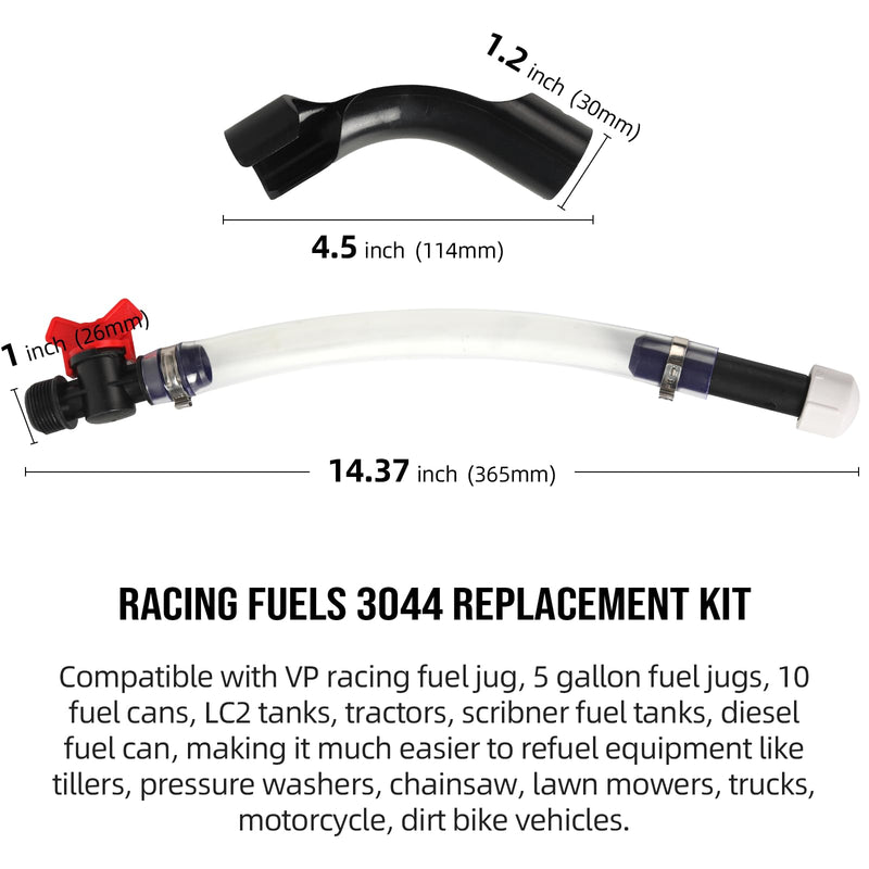 Fuel Jug Hose 3044 Replacement Kit with 2 Elbow Adapters,2 Fuel Hoses with Valve,Compatible with VP Racing Fuel Jug,5.5 and 10 Gallon Fuel Cans,Diesel Fuel Can,Dirt Bike,Motorcycle Accessories Fuel Hose with Valve+Elbow Adapter