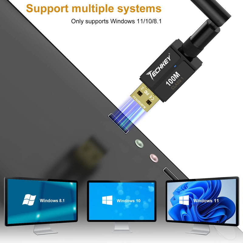 Long Range USB Bluetooth 5.3 Adapter for Desktop PC - 328FT Wireless Transfer for Mouse, Keyboard, Headphones - Win11/10/8.1 Support 5.3BT black