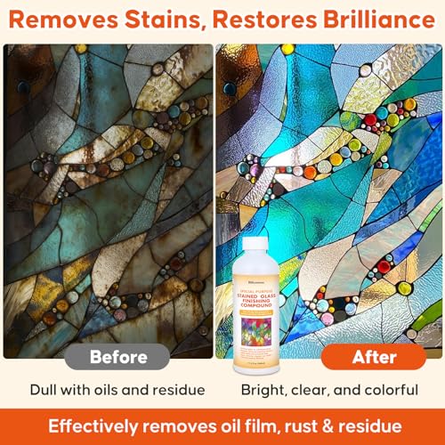 Stained Glass Polish Finishing Compound, Professional Polish & Cleaner for Stained Glass, Restores Brilliant Shine Protects Finish, Removes Oxidation Tarnish Oil Film for Artists & Hobbyists