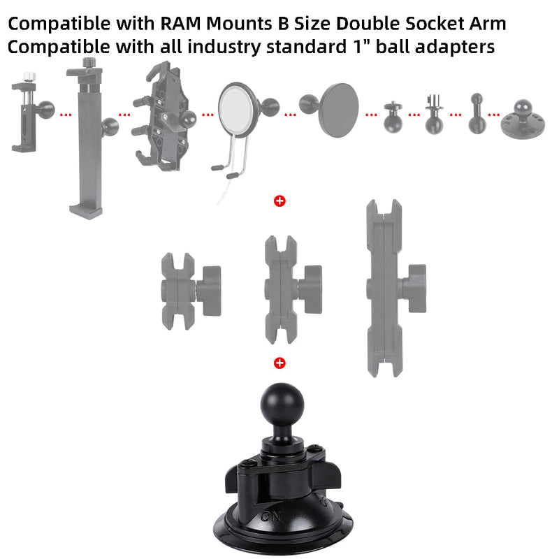 1" Ball Suction Cup Base with Adhesive Dashboard Pad Mounting Disk Compatible with RAM Mounts and Other B Size 25mm Ball Phone Holder