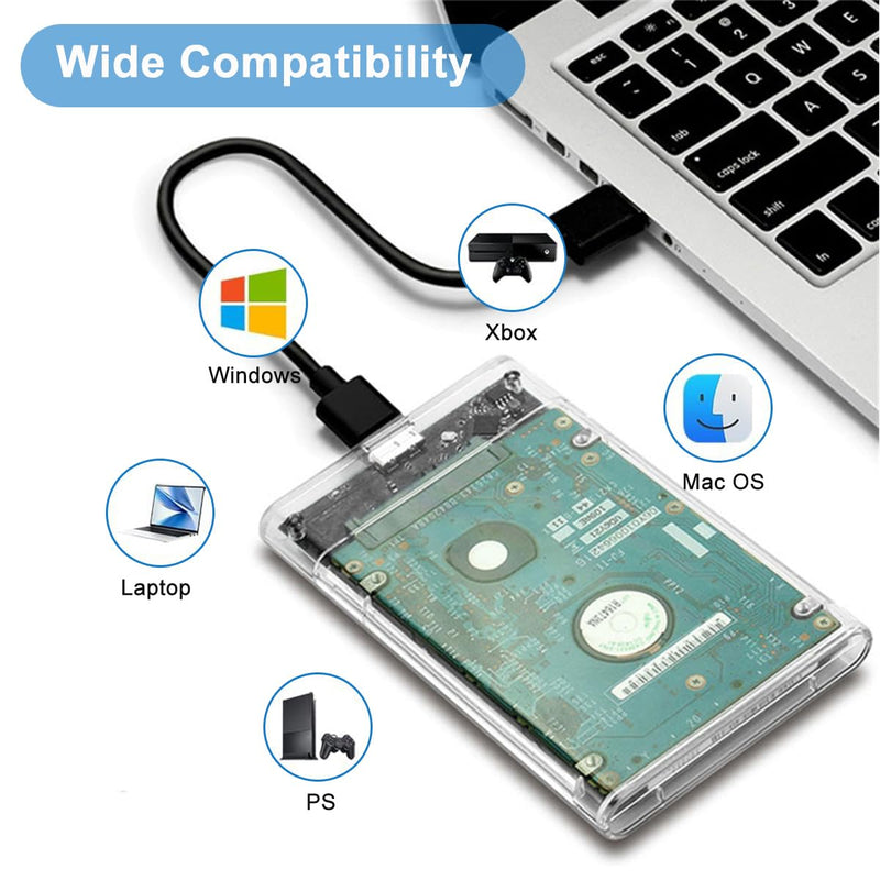 Transparent 2.5-inch Hard Drive Enclosure, USB 3.0/USB 3.1 to SATA III External Hard Drive case Adapter, SSD and HDD 9.5mm/7mm, Compatible with PS4, Xbox, PC, TV, and Laptop, Tool-Free Installation USB 3.1 Silver Adapter