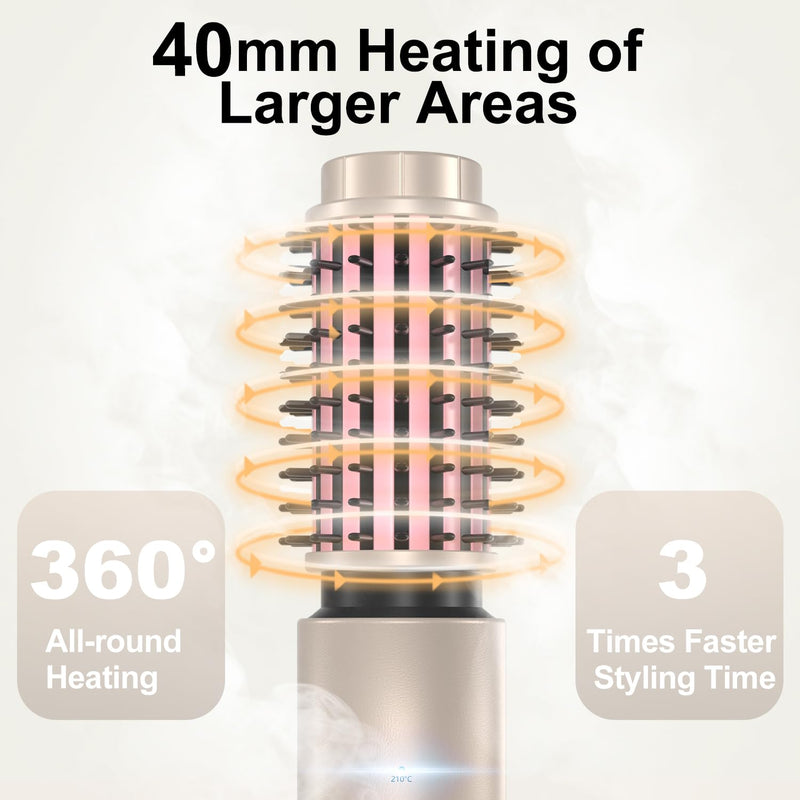 3 in 1 Cordless Hair Styler for Curling & Straightening, 40MM Thermal Brush Curling Wand with 4 Temperature Adjustable, Portable Travel Hot Brushes for Hair Styling Gold