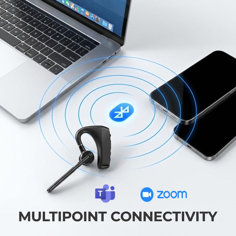 Bluetooth Headset Wireless Headphones Over Earbud Hook with Long Mic | Pro Noise Cancelling Ear Piece Handsfree for Work Turcker Driving Cellphone Laptop Calls,Privacy Mute,8-20Hrs Use V8H