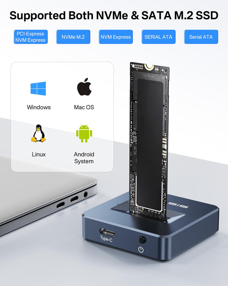 ACASIS NVME to USB Docking Station, Aluminium Alloy Housing, Fast Heat Dissipation, M.2 SSD Adapter 10Gbps, Support M.2 NVMe & SATA-Based SSDs