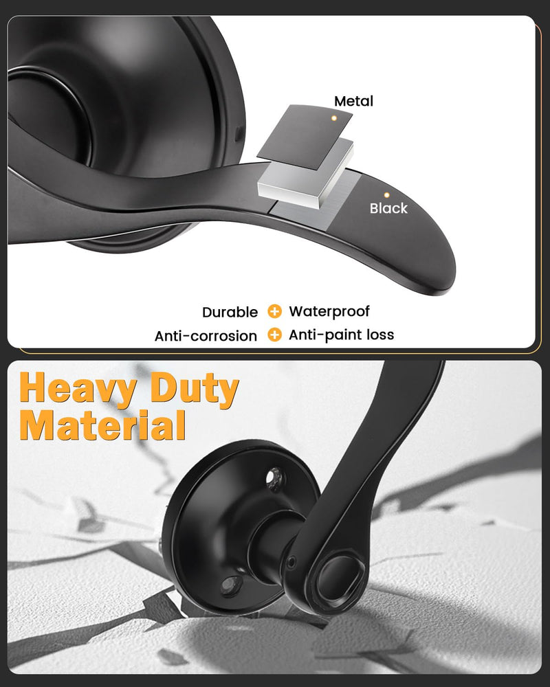 Gobrico Matte Black 1 Pack Privacy Door Handle, Interior Keyless Lever for Bedroom Bathroom, Reversible Wave/Drop Style Door Knob