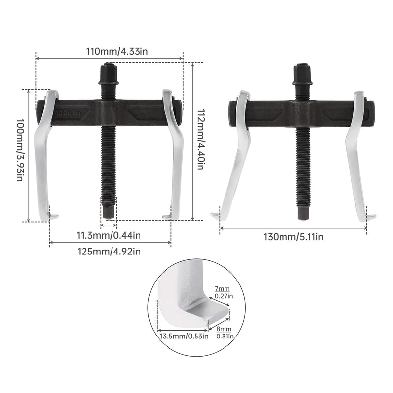 4 Inch CR-V 2-Jaw Gear Puller, Adjustable Bearing Puller Gears, Reversible Removal Tool for External Internal Pulling, Single Hook Two Claws Puller Tool Separate Lifting Device