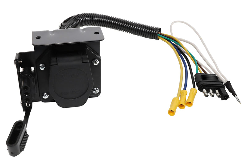 Oyviny 4-Way Flat to 7-Way Round Blade and 4 Way Trailer Wiring Harness Adapter Vehicle-Side 4 Pin to Trailer-Side 7 Pin and 4 Pin Dual-Output Connector with Mounting Bracket for Truck RV(Black)