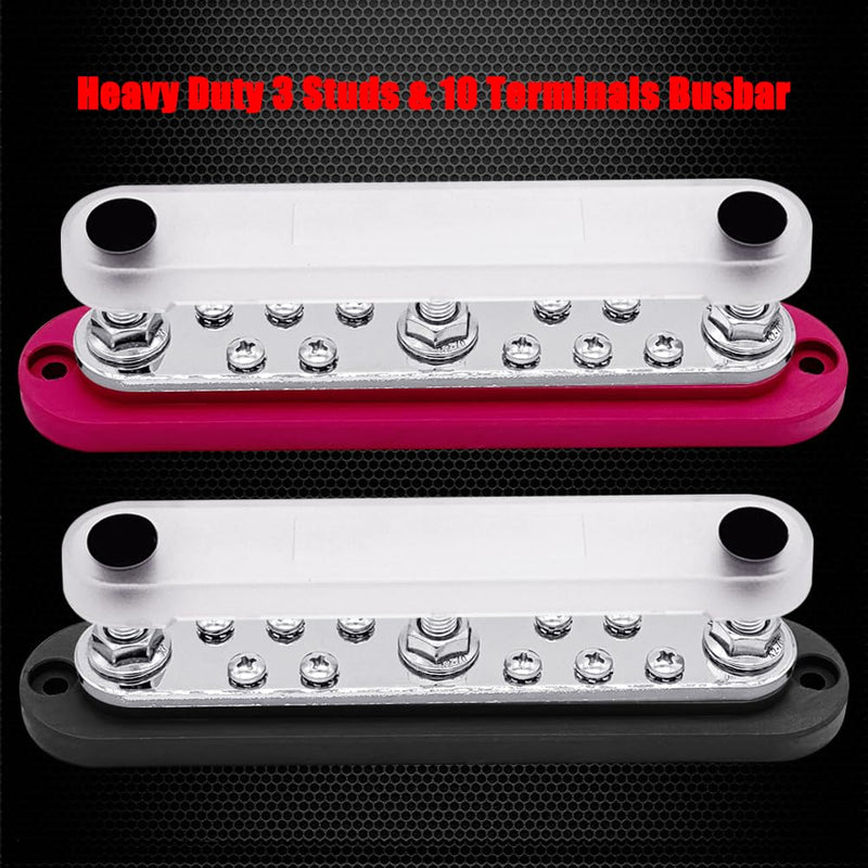 Ampper Power Distribution Block Bus Bar 12V, 3 x M8 (5/16") Studs & 10 x M4 (#8) Terminal Screws, 7" HD 200A Marine BusBar Battery Distribution Block W/Cover (Red & Black) Red & Black 3M8+10M4
