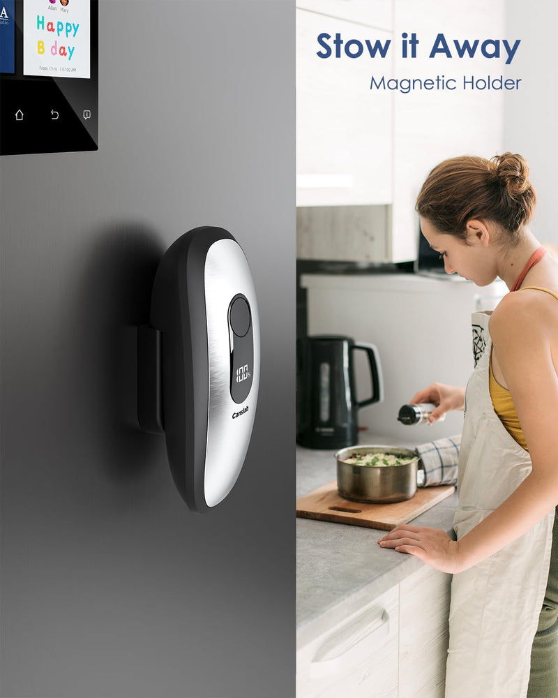 Canslab IRON Stainless Steel Rechargeable Can Opener: Wall-Mountable Easy Storage, Smart Auto Stop& LED Battery Track, Hands-Free Operation, 200 Cans Per Charge, Smooth Edge, Professional-Grade Blade
