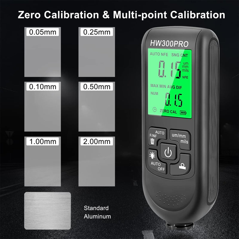 Paint Thickness Gauge Meter Fe/NFe Probe Coating Thickness Gauge Professional Multifunctional Car Paint Depth Gauge Test Precise HW-300PRO for Car Automatic Detection(black) (black) black
