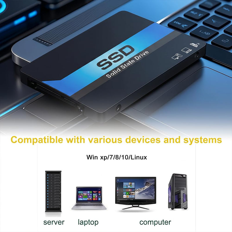 128GB 2.5" SSD SATA III Internal Solid State Drive, 550MB/s Read with 3D NAND Flash for Laptop & Desktop PC Upgrade (Blue-Black) Blue-black