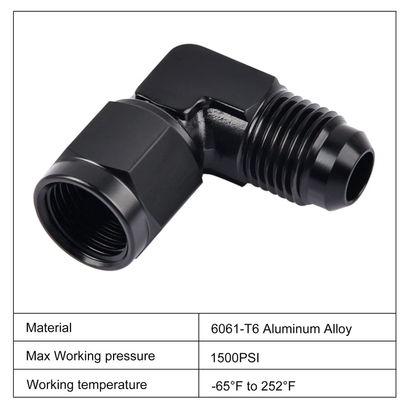 EVIL ENERGY AN Female to AN Male Flare Swivel Fitting Adapter Aluminium Black 6AN 90 Degree
