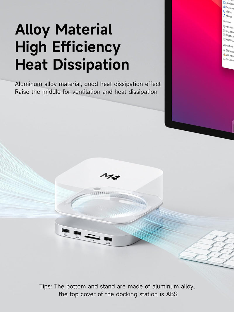 Hagibis Mac mini M4 Hub & Stand with SSD Enclosure, 3 in 1 USB Type-C Docking Station with M.2 NVMe SSD Case, 10Gbps USB3.2 Gen2, SD4.0, TF4.0, 5V/2A Power Supply for M4 Pro (MC60) MC60