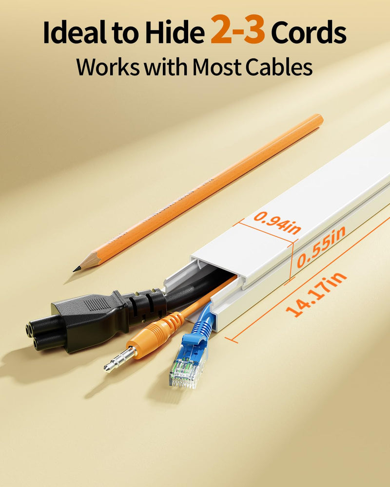 Yecaye 70.8in Cord Hider for 2-3 Wires on Wall, W0.94in H0.55in, White | TV Cord Covers, Medium TV Cable Hider, Paintable Cable Raceway 70.8in L*0.94in W*0.55in H