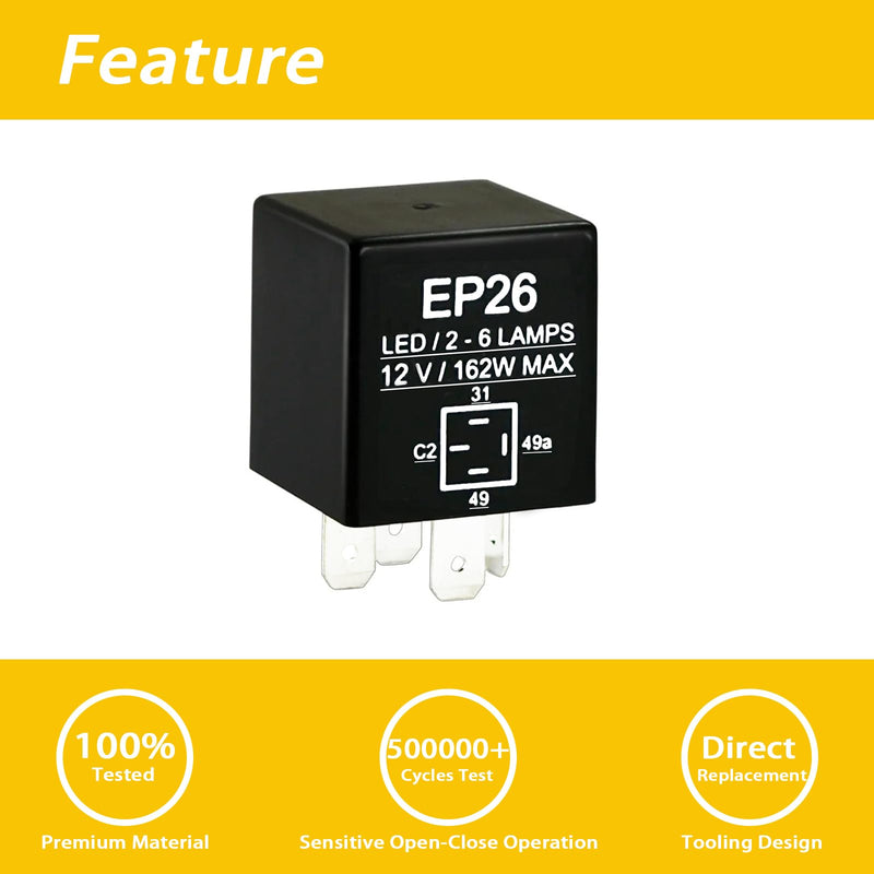 4 pin EP26 LED Turn Signal Flasher Relay Compatible with Jeep TJ Wrangler 1997 1998 1999 2000 Compatible with Dodge Grand Caravan NEON 93-99 56009339 Hazard Warning Relay (Not fit 01-06 TJ Wrangler)