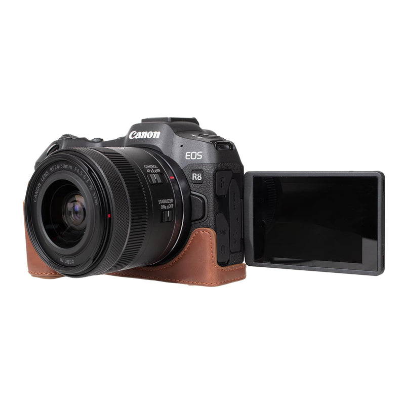 Rieibi EOS R8 Case - Vintage PU Leather Camera Case for Canon EOSR8 Digital Camera - Protective Grip Case for Canon EOS R8 - Coffee