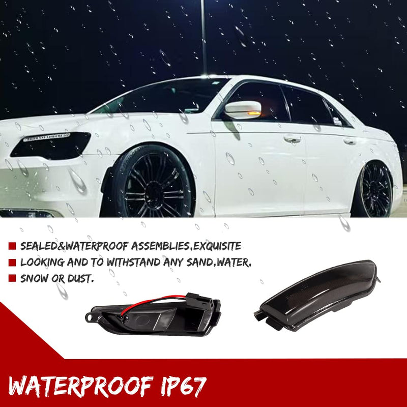 GTINTHEBOX Smoked Lens Sequential Amber LED Side Mirror Blinker Turn Signal Lights For 2011-2020 Chrysler 300 Side marker Lamp