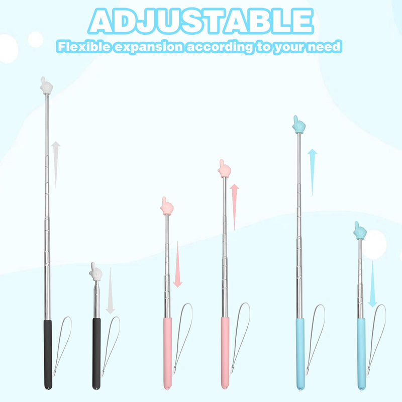 3Pcs Teacher Pointer Finger Telescopic Pointer Stick Hand Pointer with Lanyards, Extendable Pointer Teacher Pointers for Classroom Elementary School Teacher, Classroom Supplies (Black Pink Blue) New 3pcs
