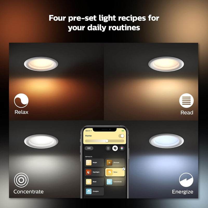 Philips Hue Smart Retrofit Recessed Lighting 4 inch - White and Color Ambiance Color-Changing Light - 850 Lumen - Control with Hue App - Compatible with Alexa, Google Assistant, Apple Homekit - 1 Pack