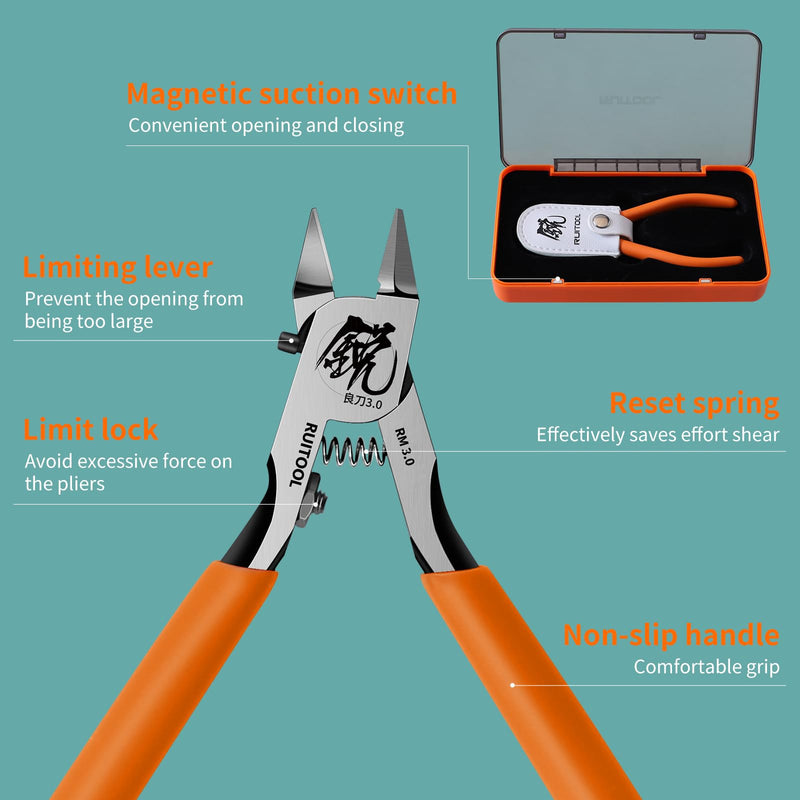 RUITOOL Model Nippers, Gundam Model Tools for Advancers to Repair and Fix Plastic Models, Ultra-thin Single Blade Gunpla Nipper, Non-slip Grip 4.7 Inch Sprue Cutter for Plastic Model Building Orange