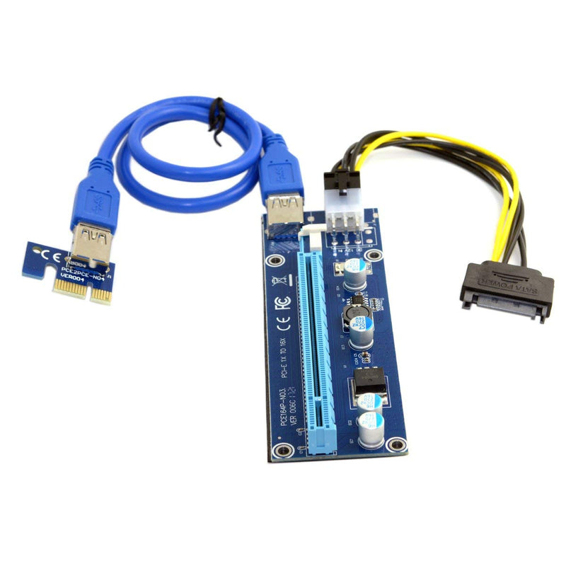 JSER PCI-E 1x to 16x Mining Machine Enhanced Extender Riser Adapter with USB 3.0 & 6Pin Power Cable