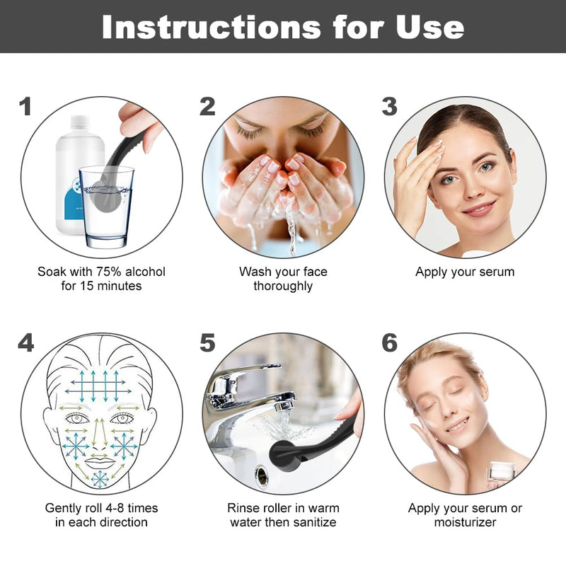 LOPHE Derma Roller, 0.5mm Microneedle Derma Roller for Men and Women, Professional Microneedling Derma Needling, Micro Needle Roller Facial Wrinkles Hair Loss Stretch Marks Hair Regrowth Black head + black handle