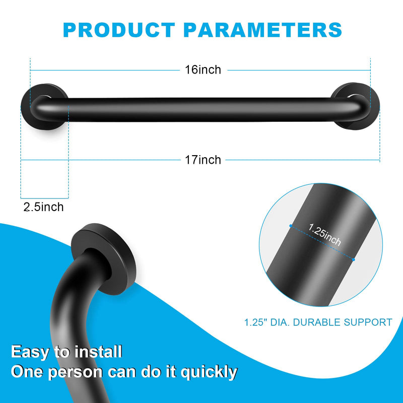 Shower Grab Bars, 2 Pack 16 Inch Heavy Duty Non-Slip Bathroom Grab Bars, 1.25" Diameter Bathroom Safety Handle for Elderly, Handicap Assist Grab Bar for Bathtub/Shower/Toilet 16Inch-2Pack