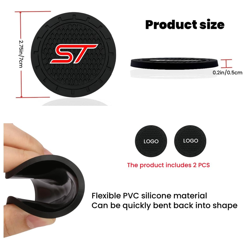 2 Pcs Black car Cup Holder Coaster Compatible with ST 2.75 Inch Silicone Anti-Slip Fashion car Interior Accessories