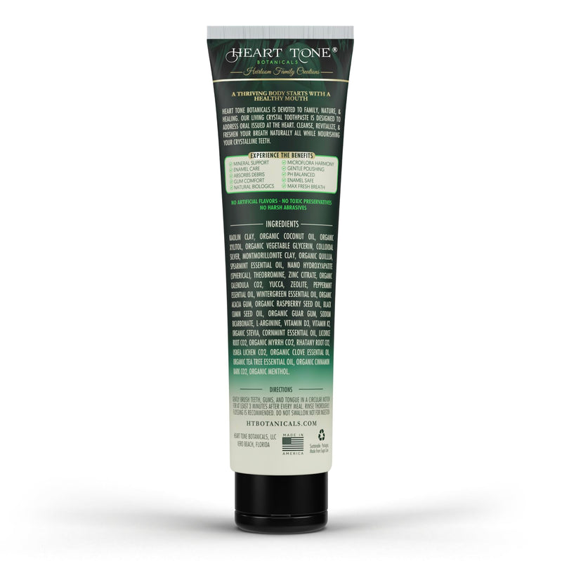 Theobromine & Hydroxyapatite Toothpaste | Living Crystal | Fluoride Free | Colloidal Silver, Bentonite Clay, L-Arginine | Low Abrasion Tested | Mint