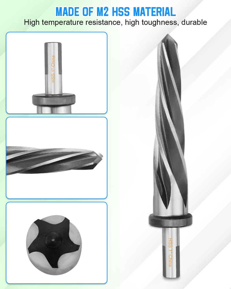 1" Drill Bridge/Construction Reamer Bit with 1/2" Non-Slip Shank M2 HSS Taper Chucking Reamer Bit Tool for Steel Metal Wood Alloy Drilling Hole 1 in