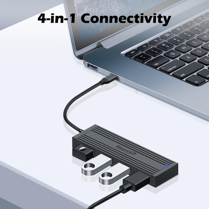 4-Port USB 3.0 Ultra-Thin Data Hub USB Distributor, Suitable for MacBook, Mac Pro/Mini, iMac, Surface Pro, XPS, laptops, USB Flash Drives, Mobile HDD, Printers, and More… (Slim USB C - 0.5 ft) USB-C