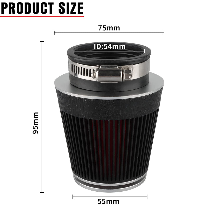 NIBBI Racing Motorcycle CNC 54MM Air Filter Round Tapered,Universal Air Filters for Dirt Bike ATV Quad Go Kart Pit Dirt Bike Parts 54mm Straight-Silver