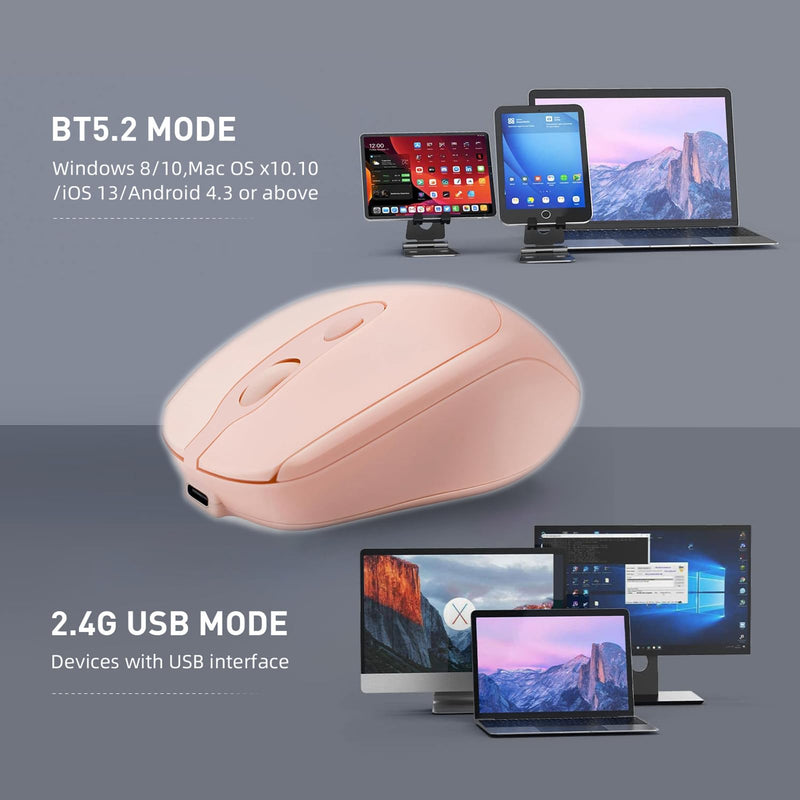 Bluetooth Wireless Mouse USB C for Macbook Air Pro/Computer/Laptop, Wireless Rechargeable Silent Ergonomic Mouse Type C for Mac/iPad/iMac/Surface(Pink) Pink