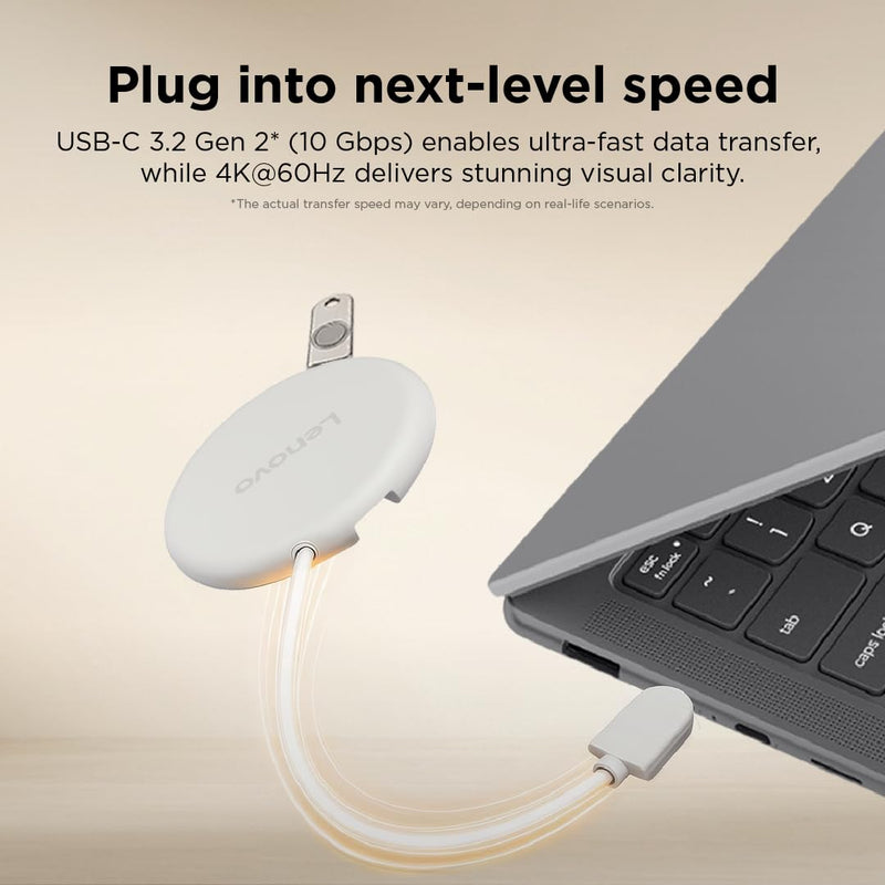 Lenovo Slim USB-C 3.2 Hub, 5-in-1 USB-C Hub with HDMI 2.1 (4K@60Hz), 10Gbps USB-C & USB-A Ports, 100W PD-in (65W Charging), Ultra-Thin Portable Dock with Cable Management for Laptop, Seashell