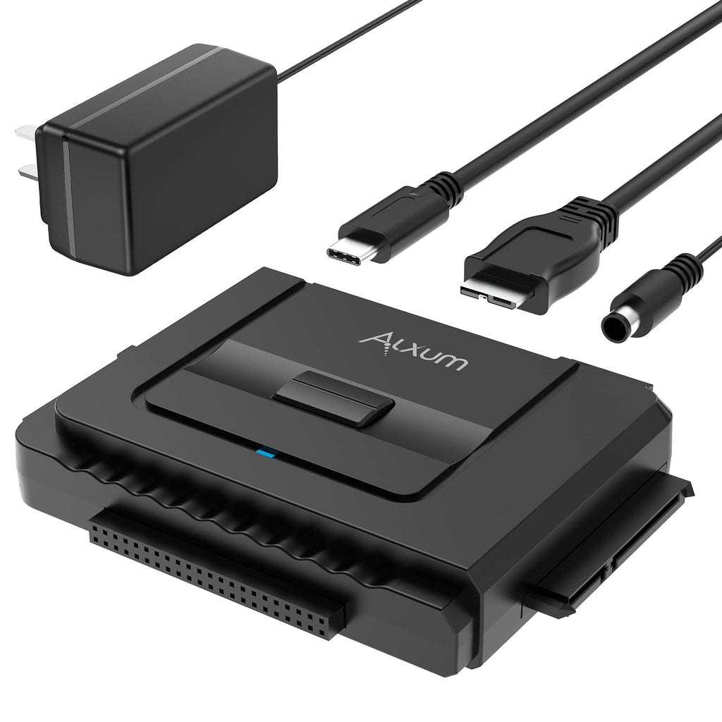 Alxum USB 3.0 to IDE SATA Converter, for Universal 2.5 & 3.5 inches SATA HDD SDD & IDE HDD Drives, Hard Drive Adapter with 12V 2A Power Adapter and USB 3.0 Cable (Type C)