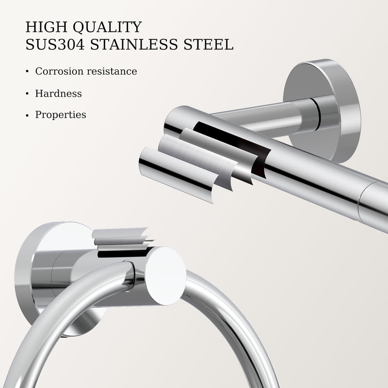 Toilet Paper Holder & Towel Holder, Bathroom Hardware Set-SUS304 Stainless Steel Double Post Pivoting Tissue Roll Holder and Hand Towel Ring Set for Bathroom, RV, Chrome
