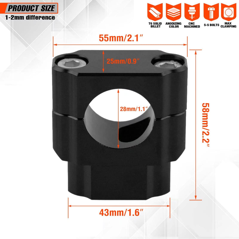 Universal Dirt Bike Handlebar Mounts- Motorcycle Handlebar Riser Mounting Kit 1-1/8" Black