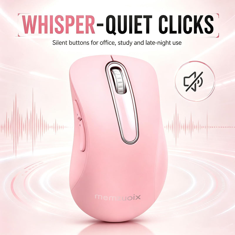 memzuoix 2.4G Silent Wireless Mouse, 1400 DPI Mobile Optical Cordless Mouse with USB Receiver, Portable Computer Mice for Laptop, PC, Desktop, MacBook, 5 Buttons (Pink) Pink
